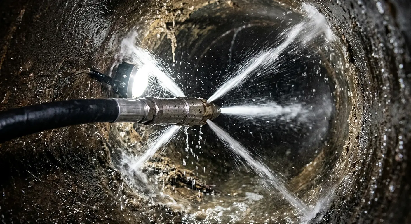 High-pressure hydro jetting nozzle cleaning sewer pipe for Sewer Cleanout in Healdsburg
